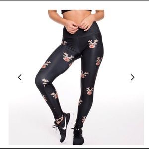Gold sheep Red Nose Reindeer Leggings